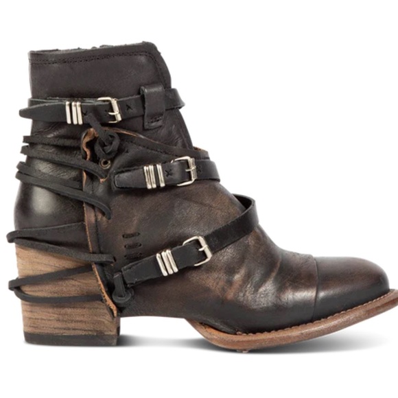 freebird Shoes - Freebird Black Brown Leather Strappy Booties Size 7